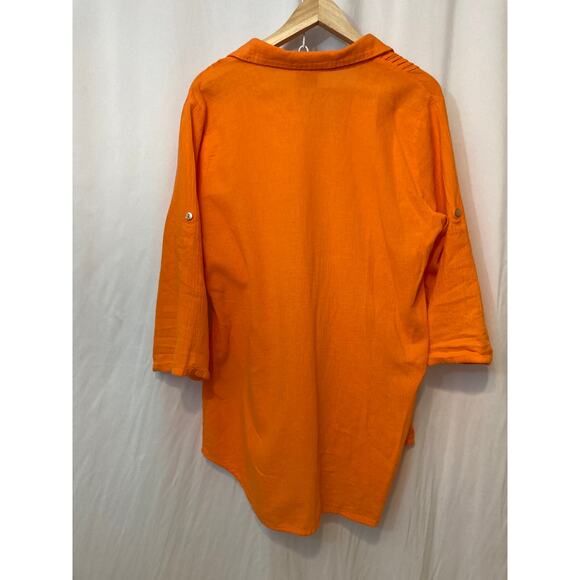 Vintage Dunes Orange Shell Buttons Long Shirt Textured Button Up Blouse Top - Picture 11 of 11